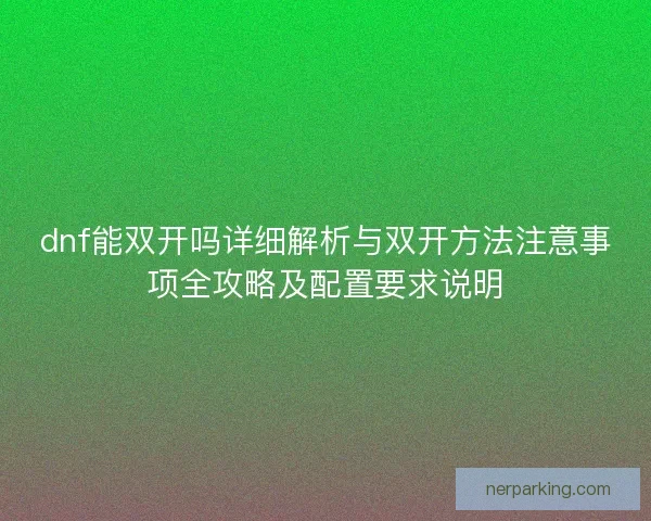 dnf能双开吗详细解析与双开方法注意事项全攻略及配置要求说明